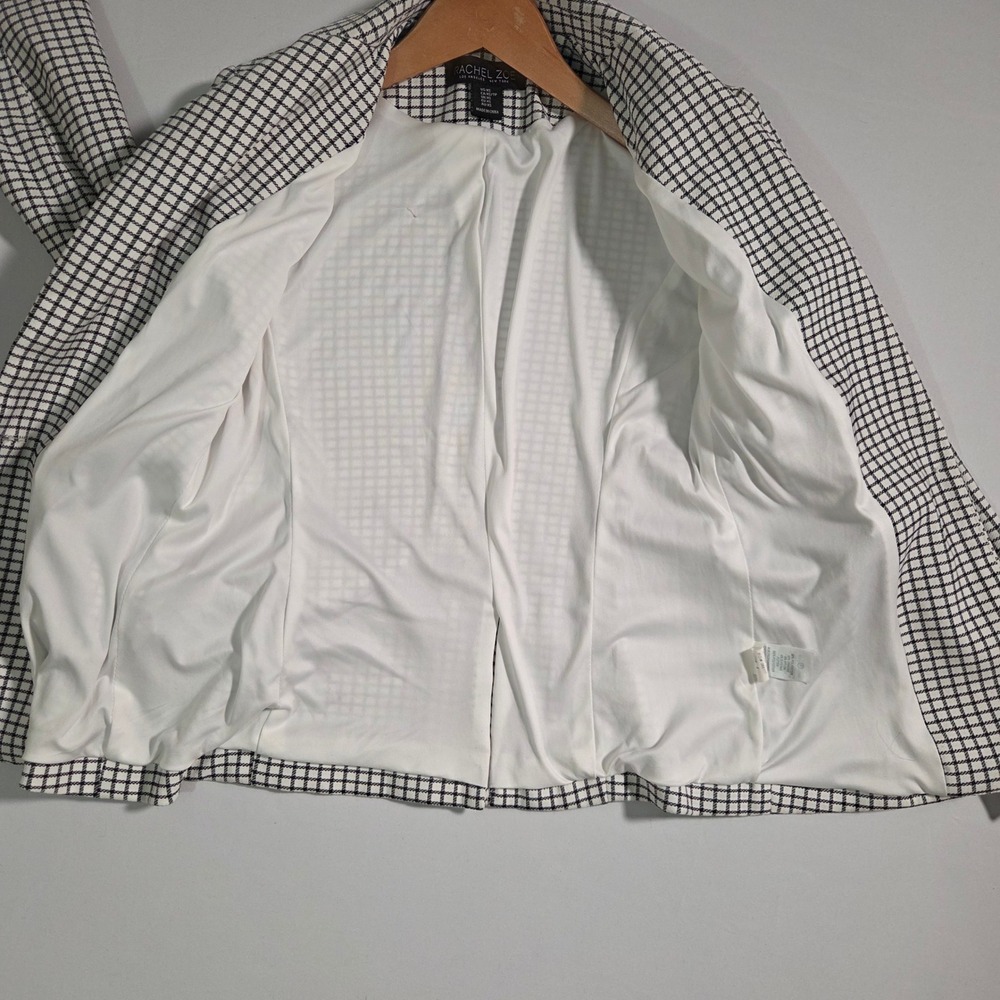 Rachel Zoe Blazer Jacket Womens XS White Black Check Single Breasted Polyester - Picture 8 of 13